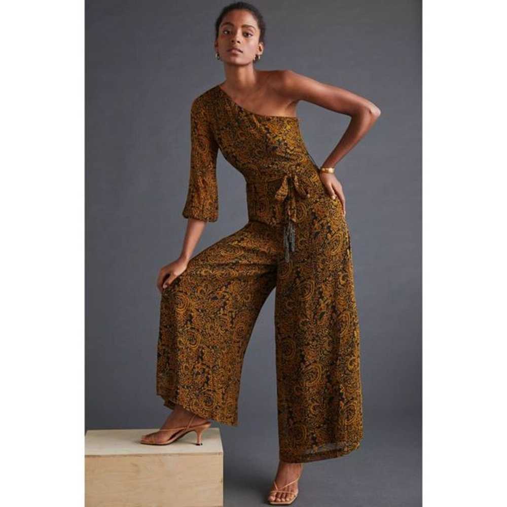 Anthropologie Paisley One-Shoulder JumpsuitSize S… - image 1