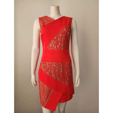 BCBGMaxazria Dalia red tan lace sheath dress 6 - image 1