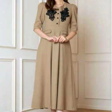 Her lip to Lace Motif Twill Long Dress S - image 1