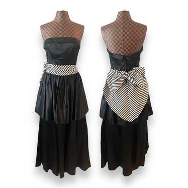 Gunne Sax Vtg 80s Strapless Dress w/ Striped Bow … - image 1