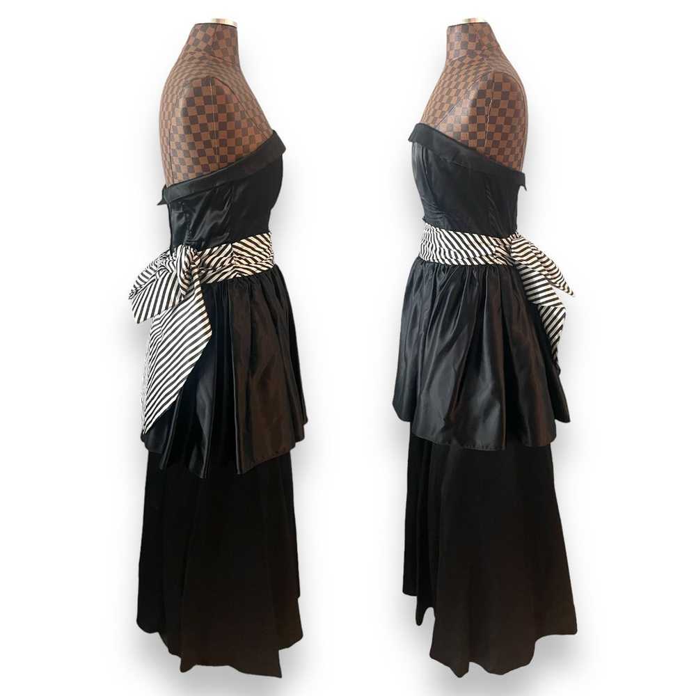 Gunne Sax Vtg 80s Strapless Dress w/ Striped Bow … - image 2