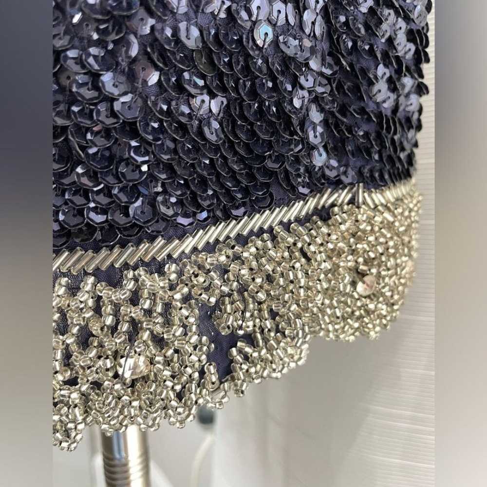 Candela NYC Blue & Silver Beaded Sequined Mini Sh… - image 5