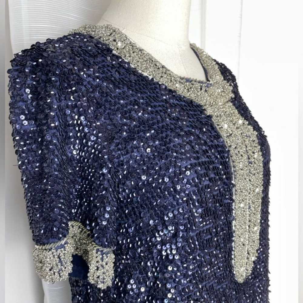 Candela NYC Blue & Silver Beaded Sequined Mini Sh… - image 7