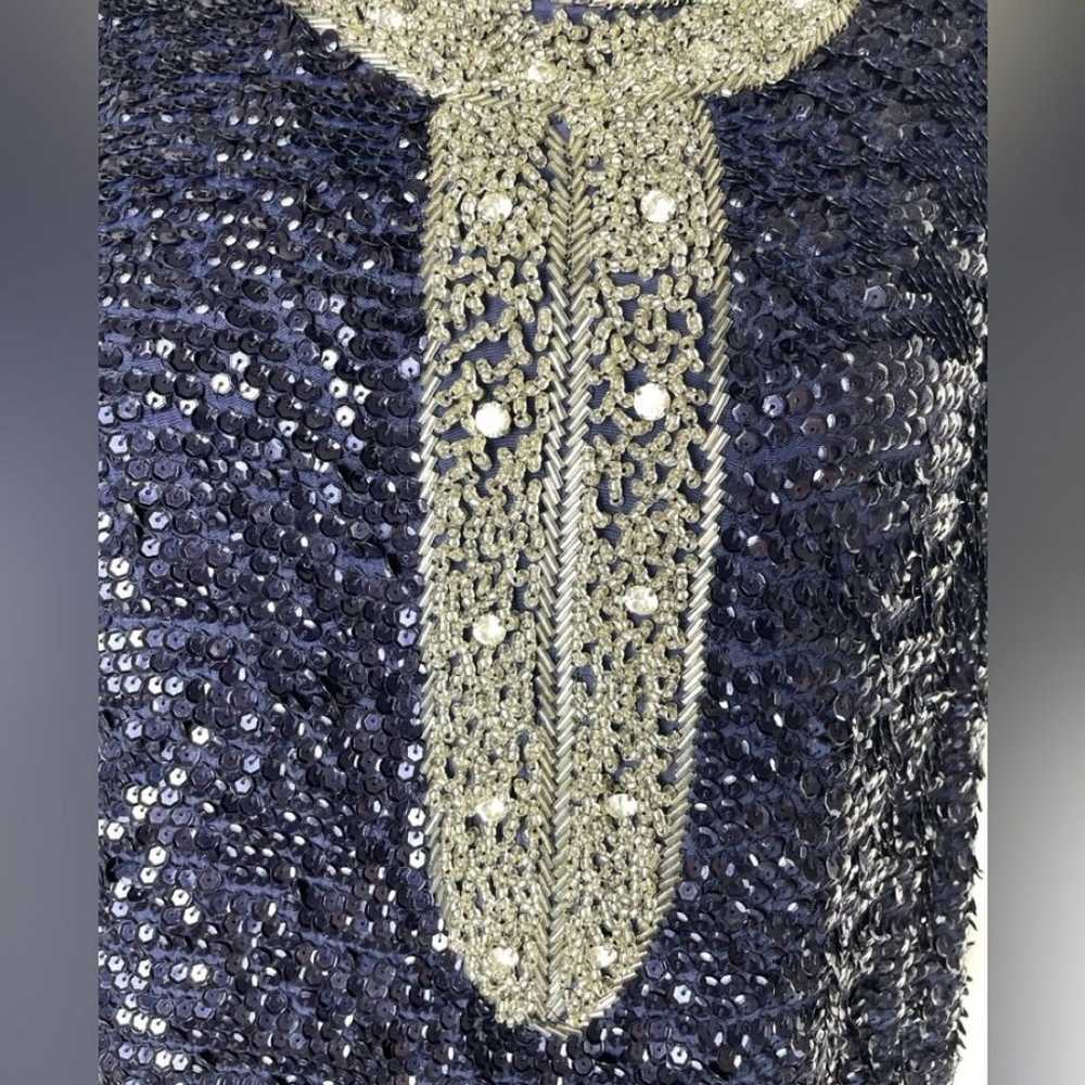 Candela NYC Blue & Silver Beaded Sequined Mini Sh… - image 9