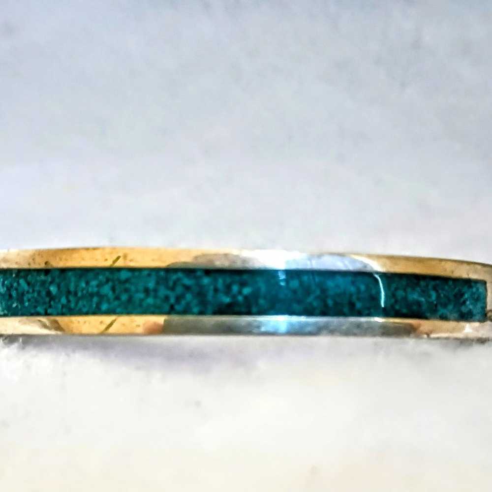 Vintage Brracelet Sterling Silver Turquoise Inlay… - image 1