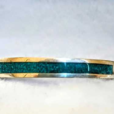 Vintage Brracelet Sterling Silver Turquoise Inlay… - image 1