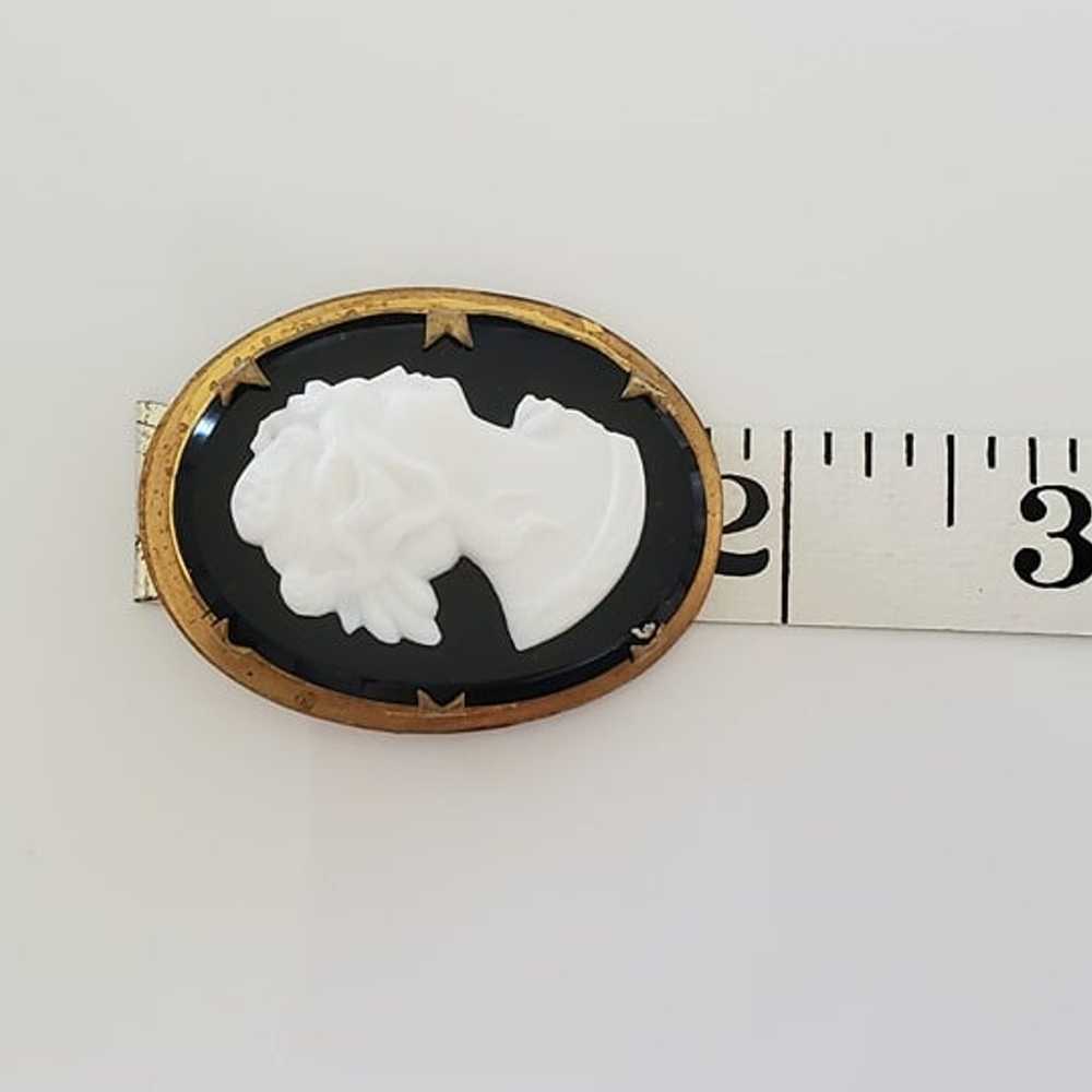 Vintage Gold Plated Black and White Stone Cameo B… - image 4