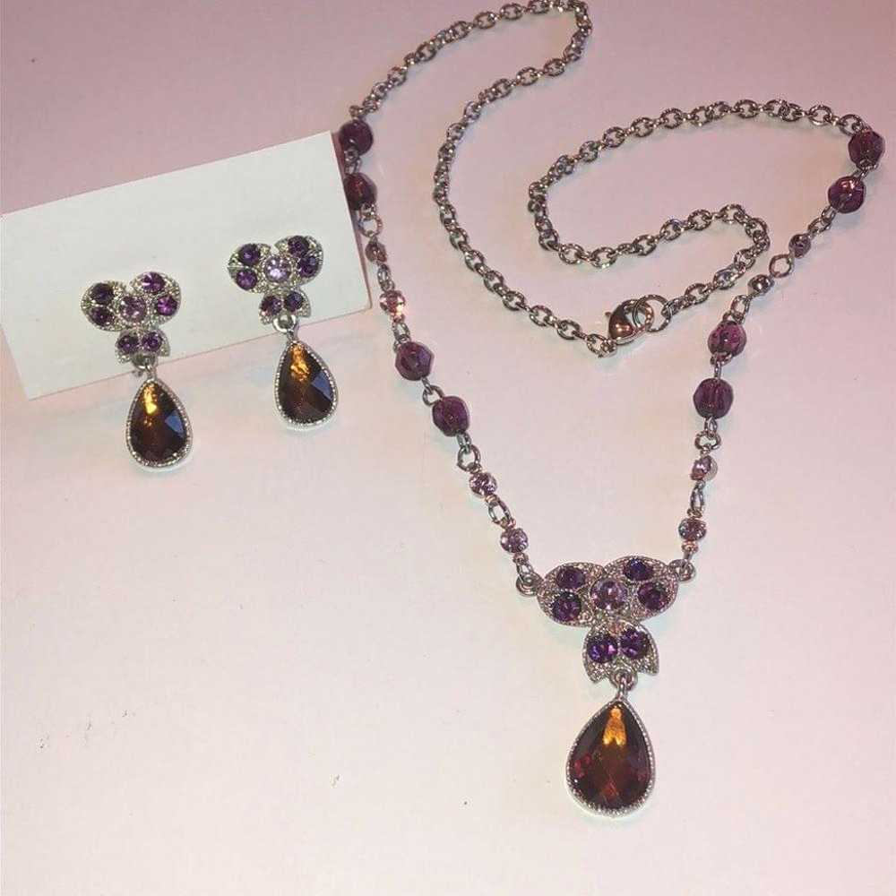 Silver Tone & Purple CZ Rhinestones Y Drop Pendan… - image 2