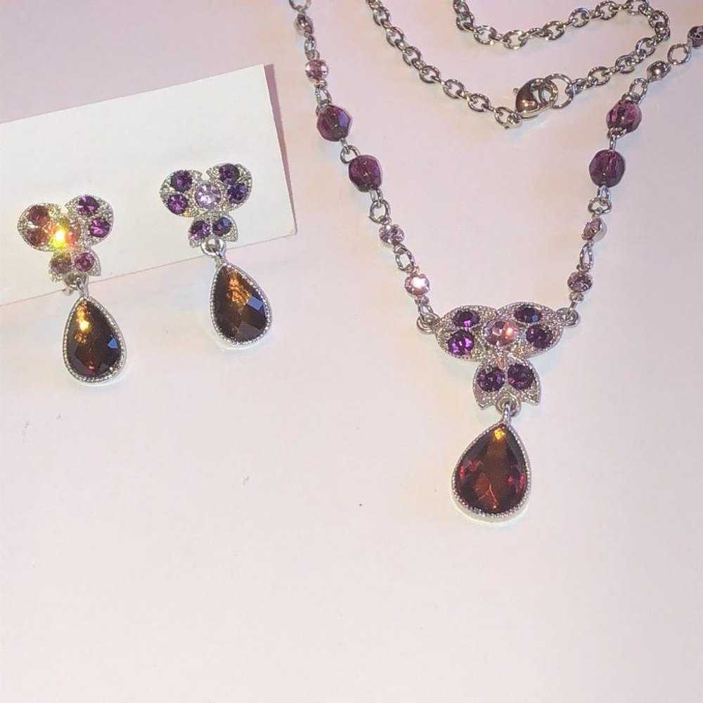 Silver Tone & Purple CZ Rhinestones Y Drop Pendan… - image 4