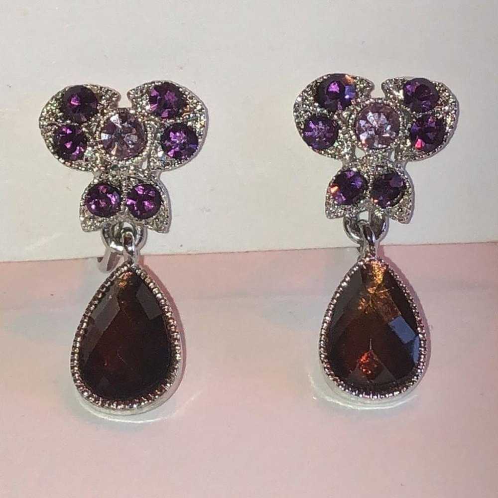 Silver Tone & Purple CZ Rhinestones Y Drop Pendan… - image 5