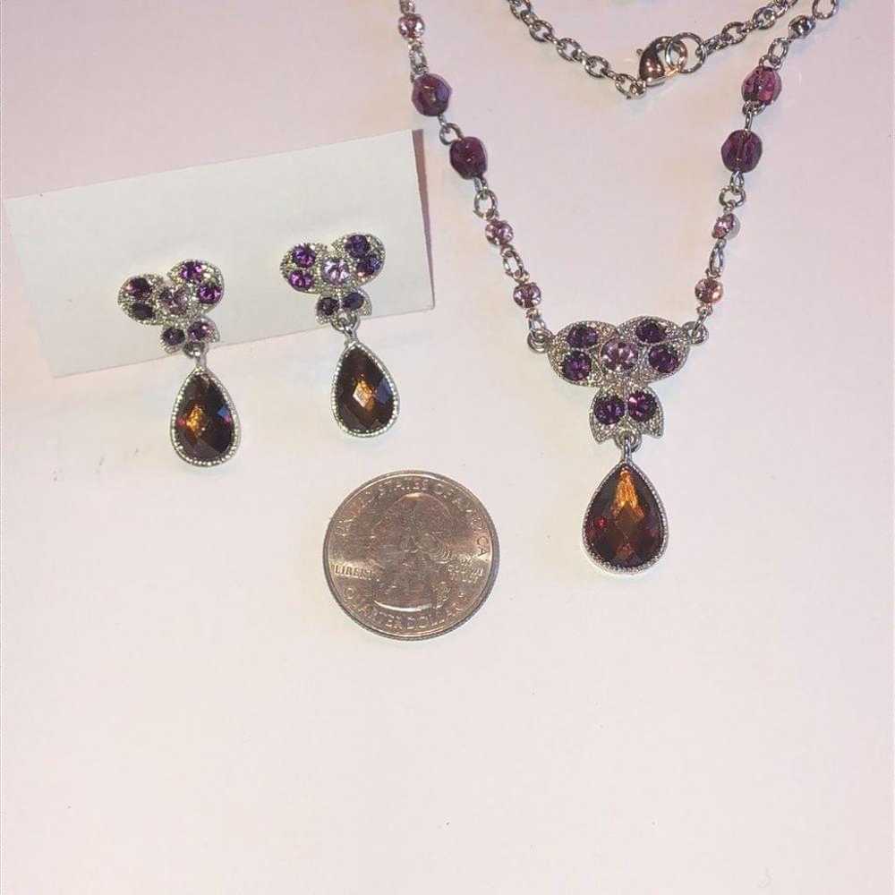 Silver Tone & Purple CZ Rhinestones Y Drop Pendan… - image 7