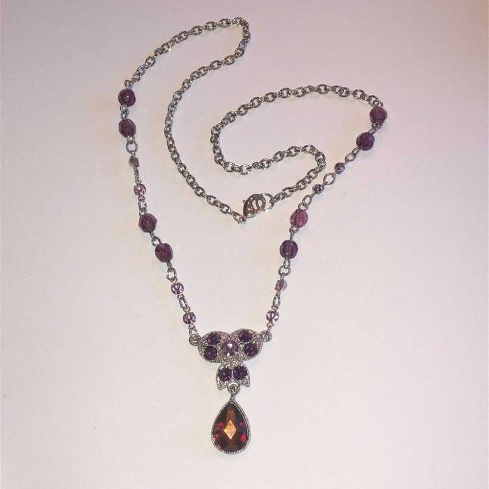 Silver Tone & Purple CZ Rhinestones Y Drop Pendan… - image 8