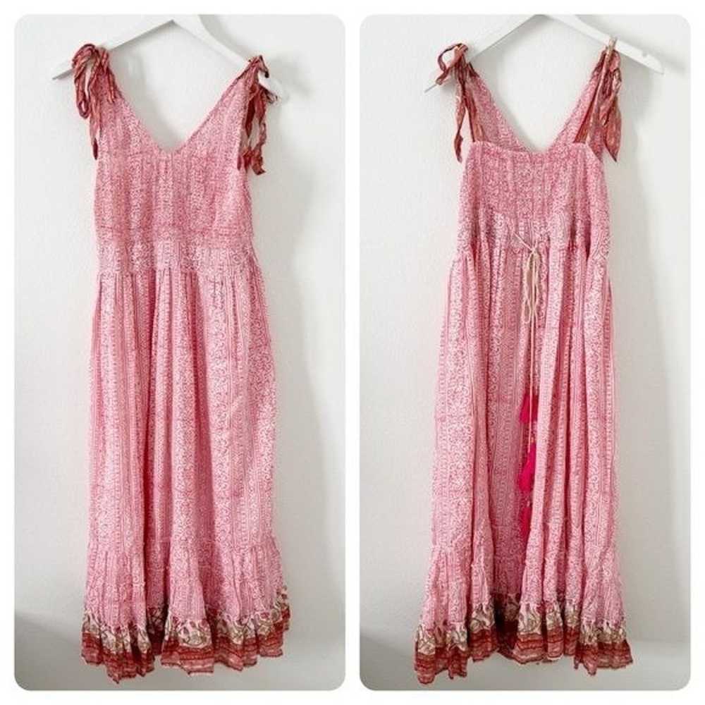 Bell by Alicia Bell Pink Smocked Tie Midi Dress S… - image 2