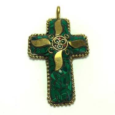 Vintage Brass Cross Pendant Handcrafted