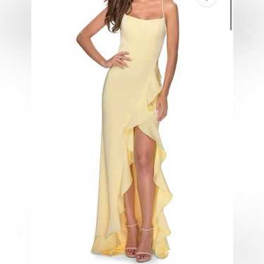 NEW LA FEMME soft yellow ruffle trumpet gown dres… - image 1