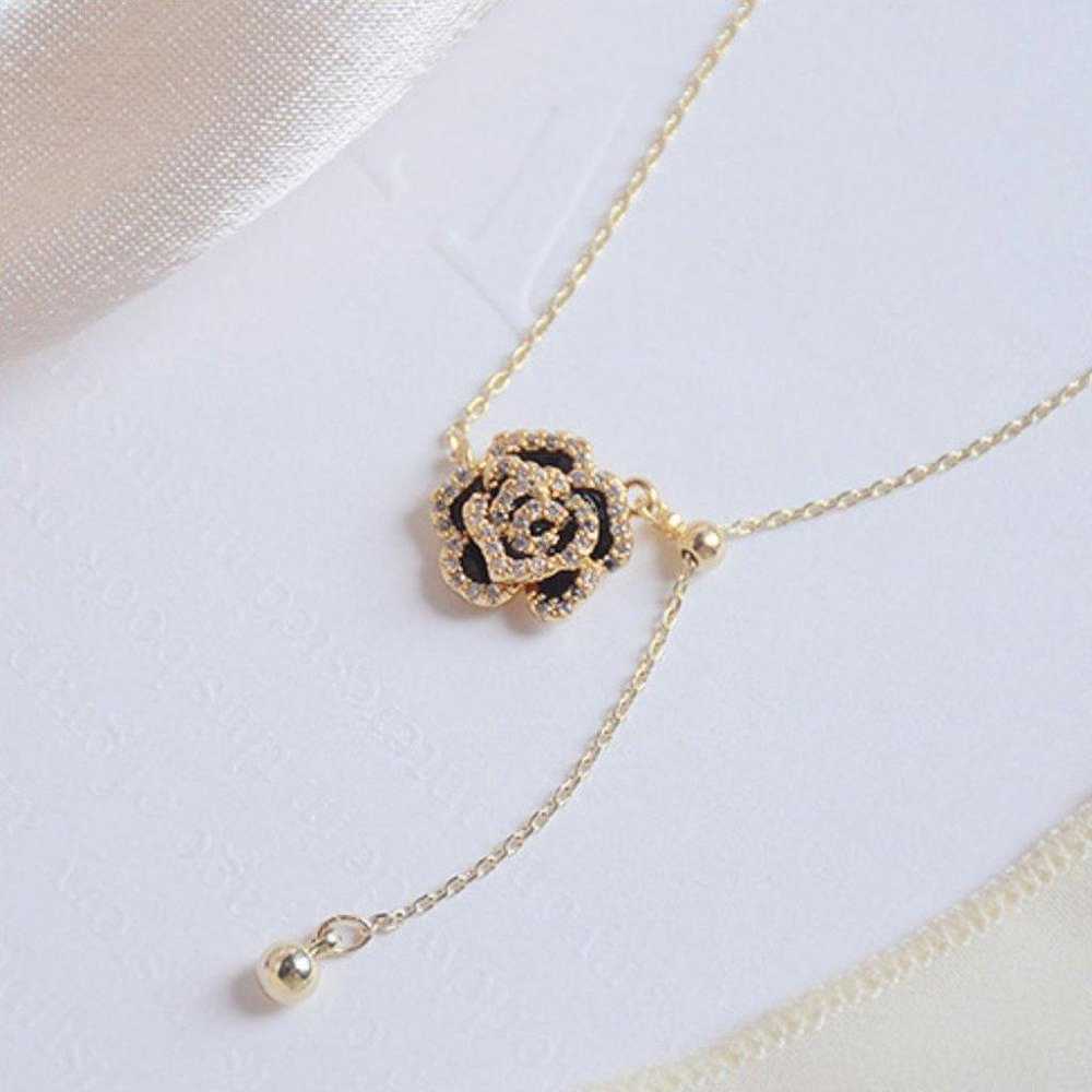 NEW 14K Gold Plated Diamond Camelia Necklace - image 1