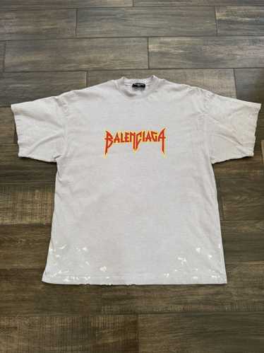 Balenciaga Distressed Metal Logo Tee Gray Red