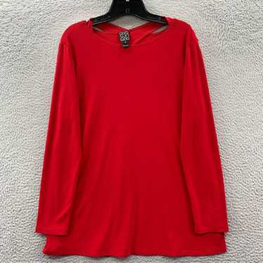 Vintage Womens Medium Red Top Clara Sun Woo 3/4 S… - image 1