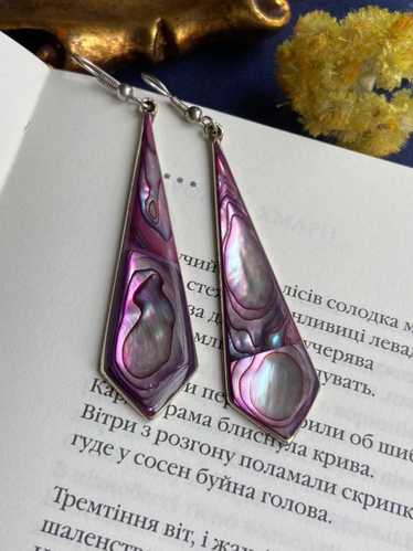 Vintage Vintage Silver Earrings Shell Nacre Mexic… - image 1