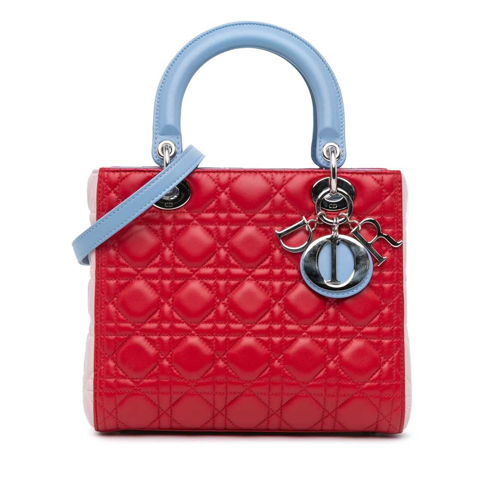 Red Dior Medium Tricolor Lambskin Cannage Lady Di… - image 1