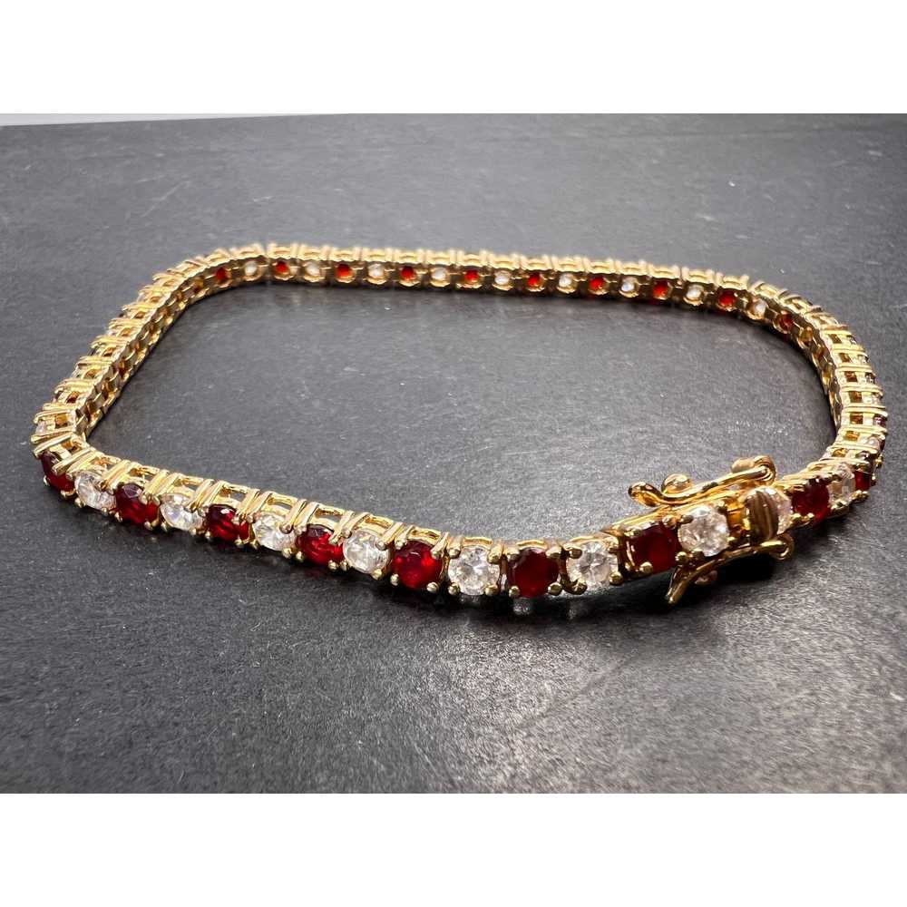 Other Red white CZ tennis bracelet in gold over s… - image 1