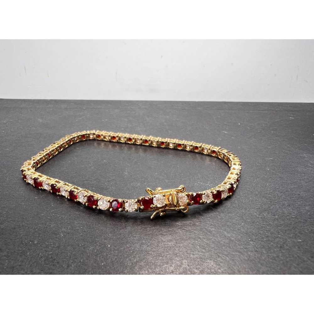 Other Red white CZ tennis bracelet in gold over s… - image 2