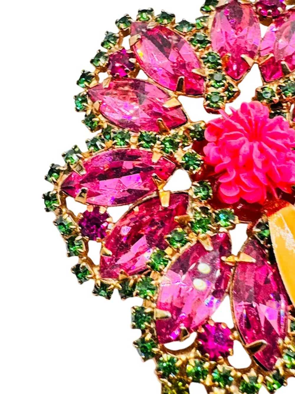 Vintage Pink Rhinestone Flower Brooch Unsigned Al… - image 2