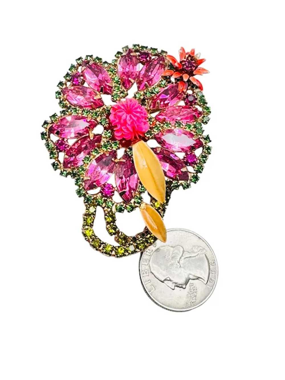 Vintage Pink Rhinestone Flower Brooch Unsigned Al… - image 5