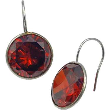 Sterling Silver Red Earrings Crystal Round Drop D… - image 1