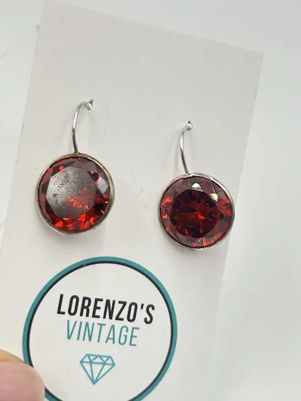 Sterling Silver Red Earrings Crystal Round Drop D… - image 2