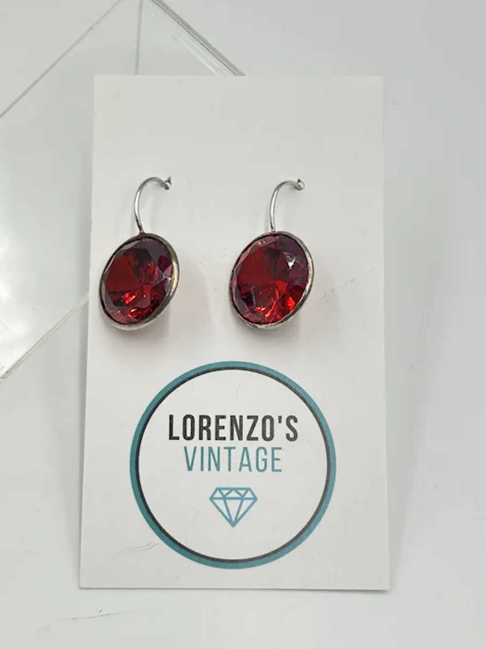 Sterling Silver Red Earrings Crystal Round Drop D… - image 3