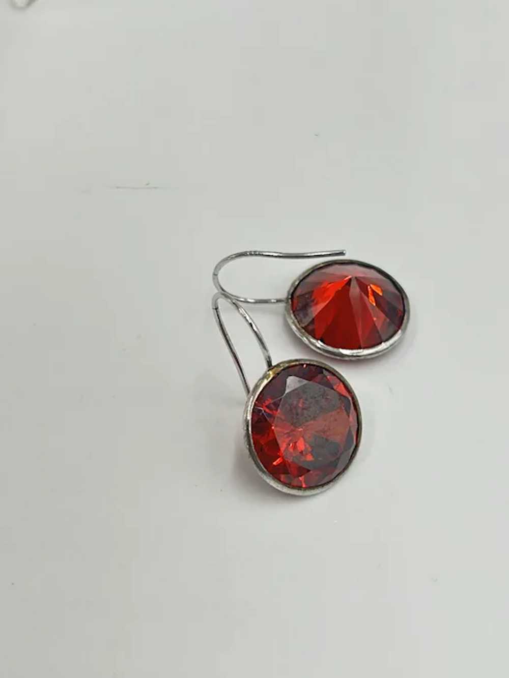 Sterling Silver Red Earrings Crystal Round Drop D… - image 4