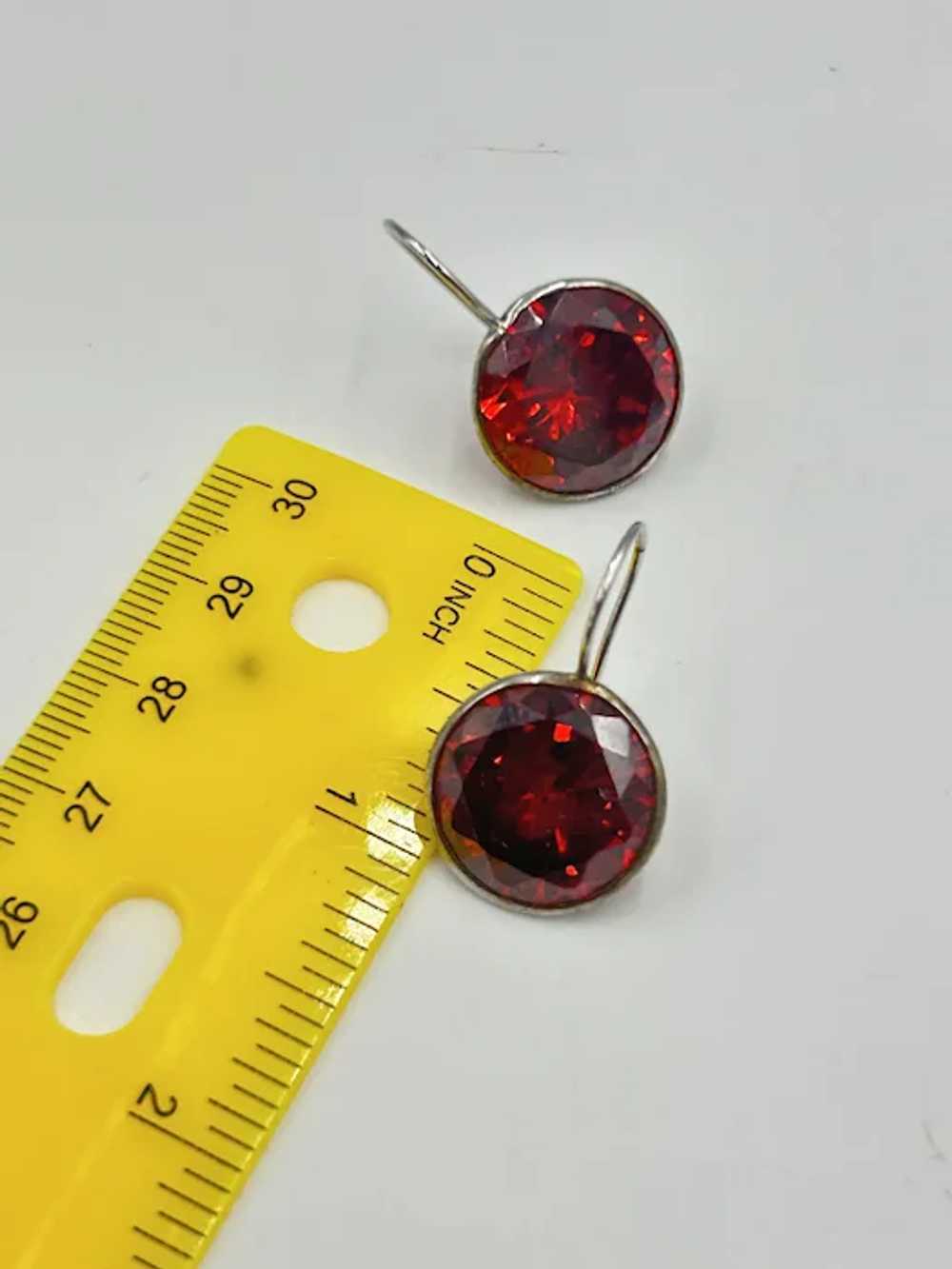 Sterling Silver Red Earrings Crystal Round Drop D… - image 6