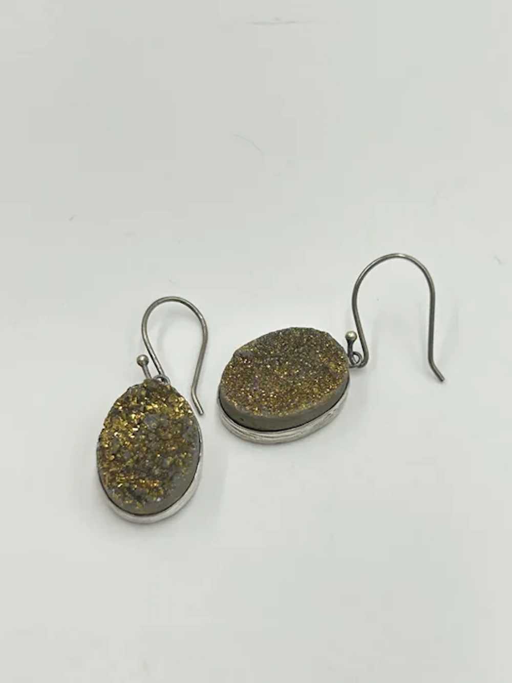 Golden Druzy Earrings Sterling Silver Pierced Dro… - image 5