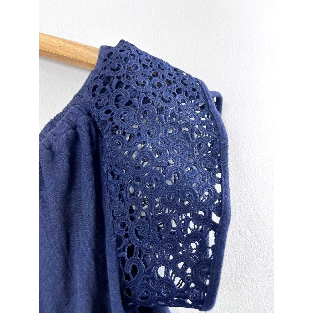 Merona Women's Blue Eyelet Lace Linen Blend Blous… - image 2