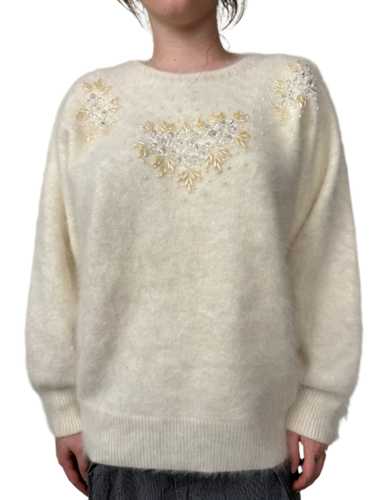 Cream Mohair Beaded Sweater 1980s