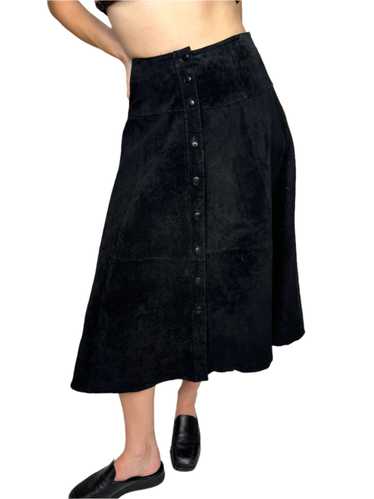 Pia Rucci, Black Suede Button Front Midi Skirt 198