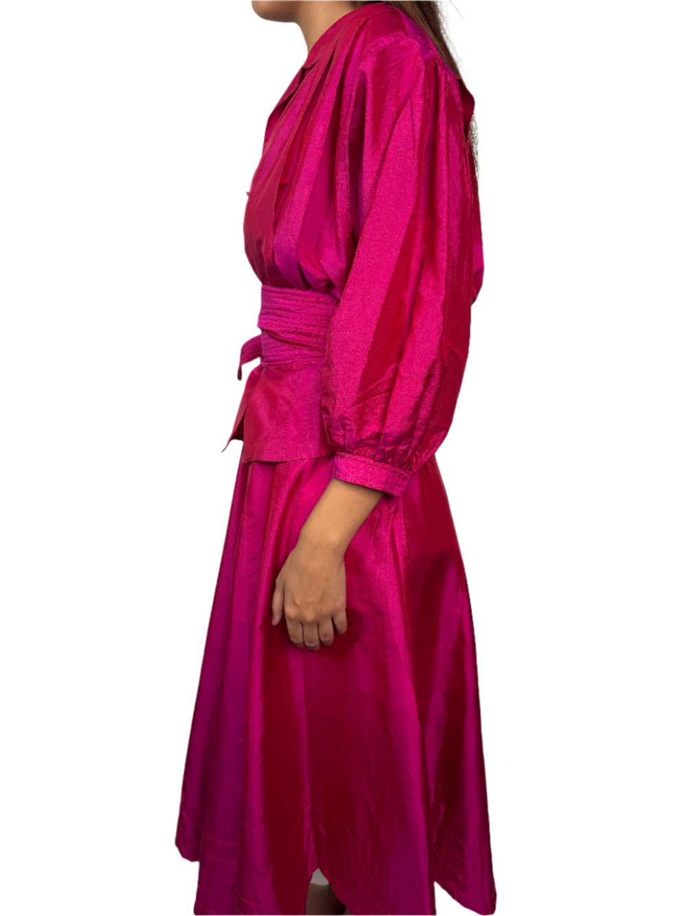 Lorenzo, Silk Fuchsia Two Piece Skirt Set 1980s - image 2