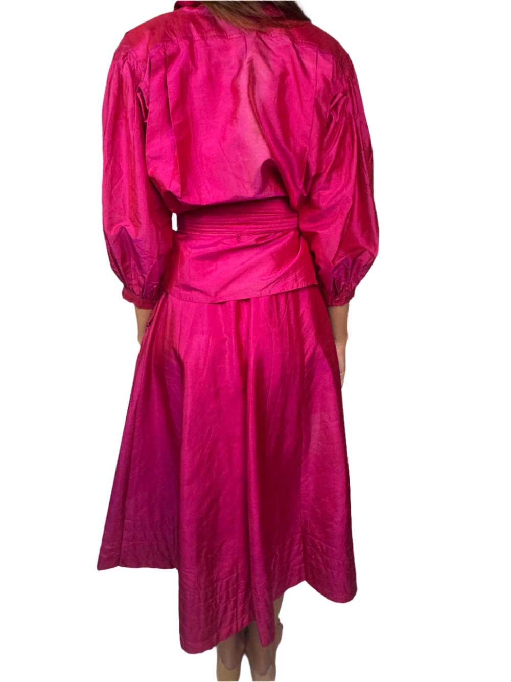 Lorenzo, Silk Fuchsia Two Piece Skirt Set 1980s - image 3