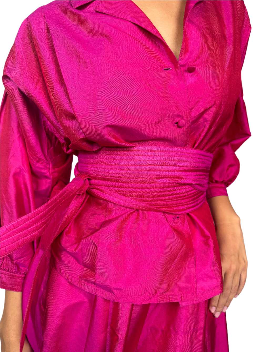 Lorenzo, Silk Fuchsia Two Piece Skirt Set 1980s - image 4