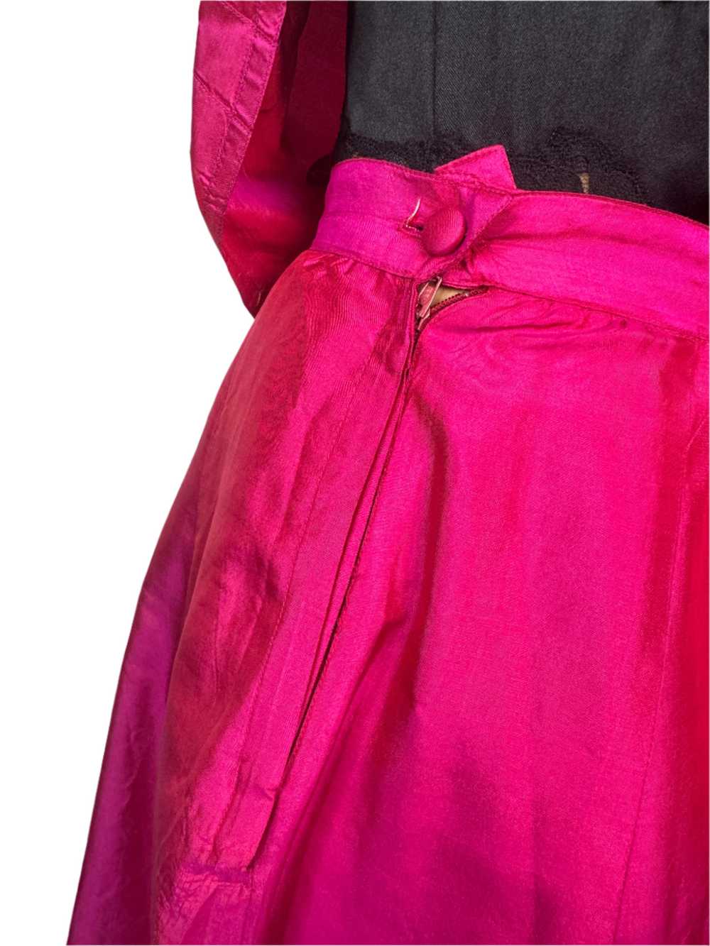 Lorenzo, Silk Fuchsia Two Piece Skirt Set 1980s - image 6