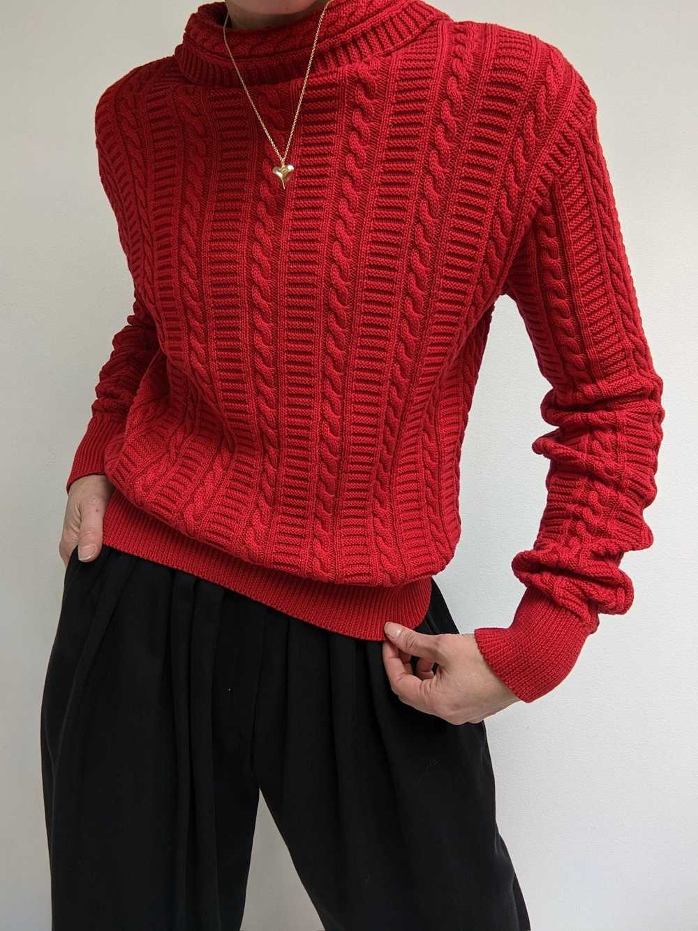 Vintage Cherry Cable Knit Cotton Mock Neck - image 3