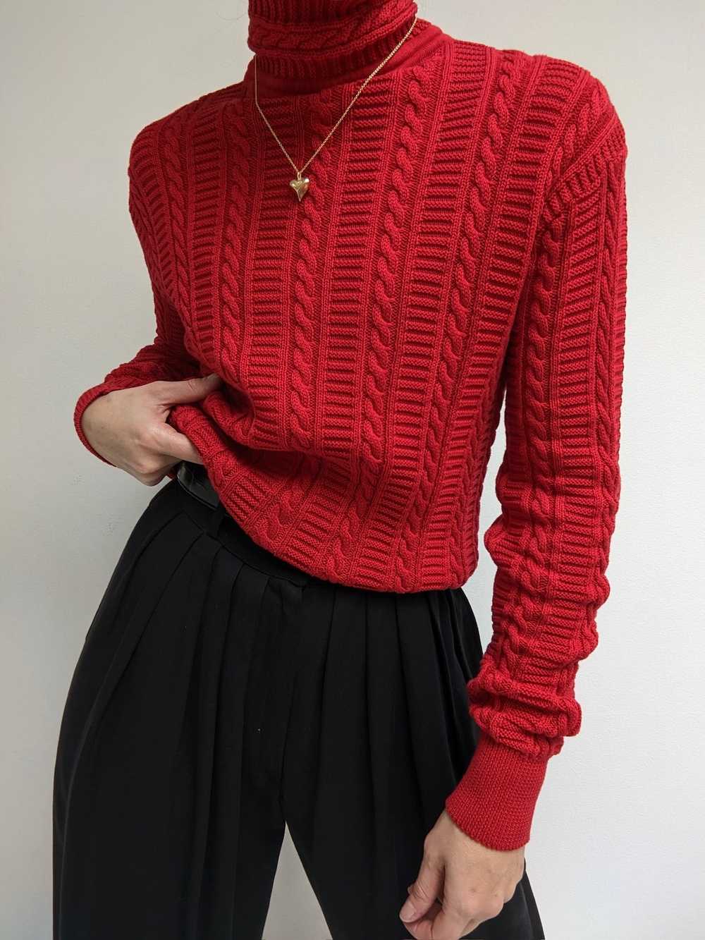 Vintage Cherry Cable Knit Cotton Mock Neck - image 4