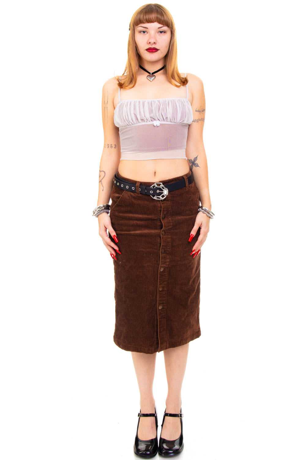 Vintage Y2K Brown Corduroy Button Skirt - M - image 1