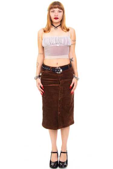 Vintage Y2K Brown Corduroy Button Skirt - M - image 1