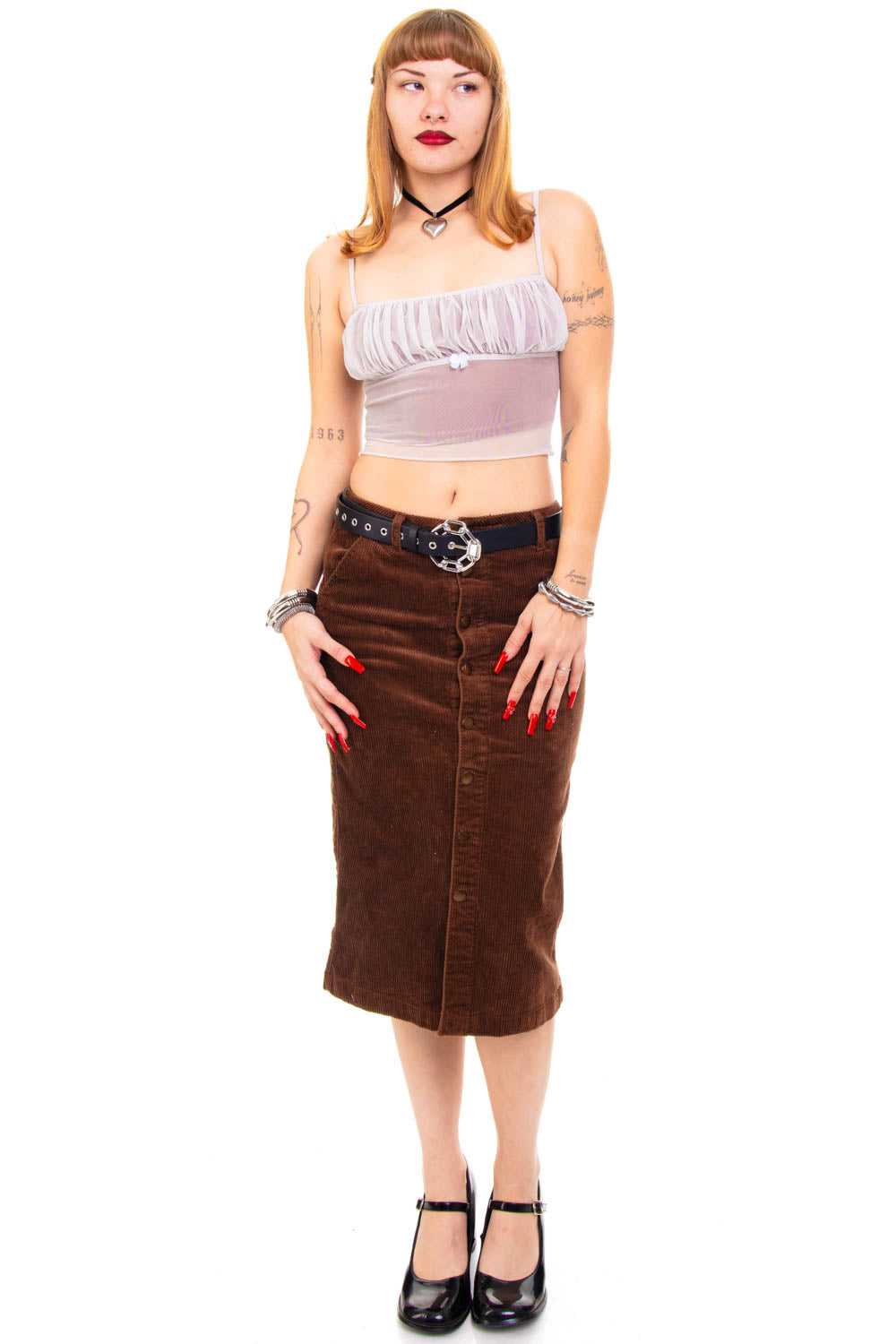 Vintage Y2K Brown Corduroy Button Skirt - M - image 2