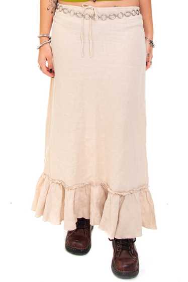 Vintage Y2K Sandy Linen Ruffle Maxi Skirt - L