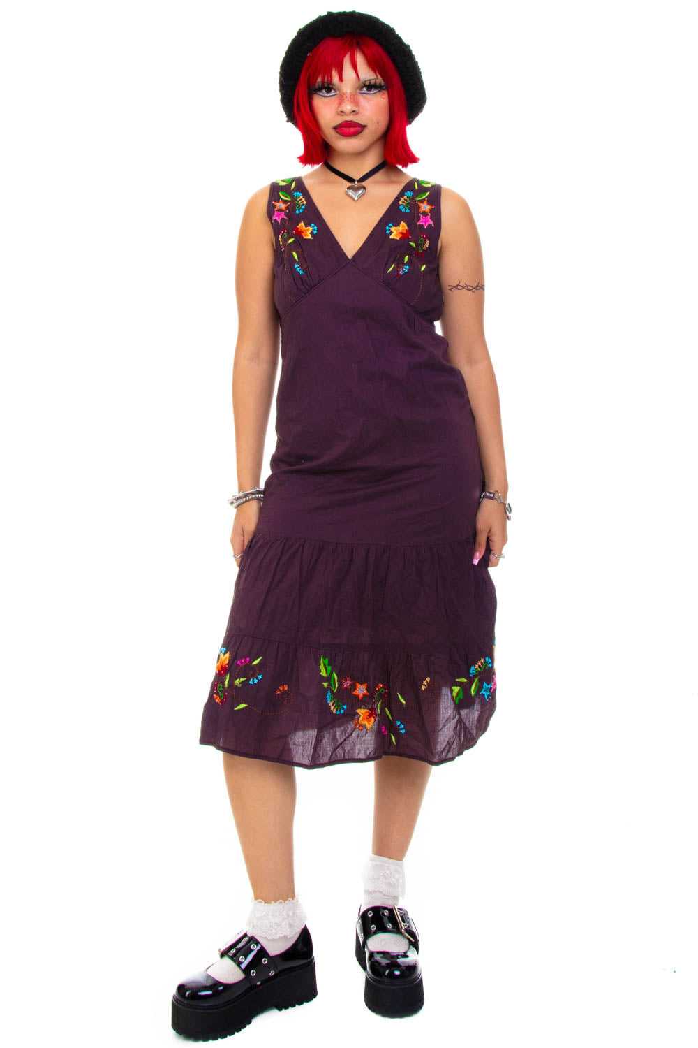 Vintage Y2K Floral Embroidered Tank Dress - M/L - image 1