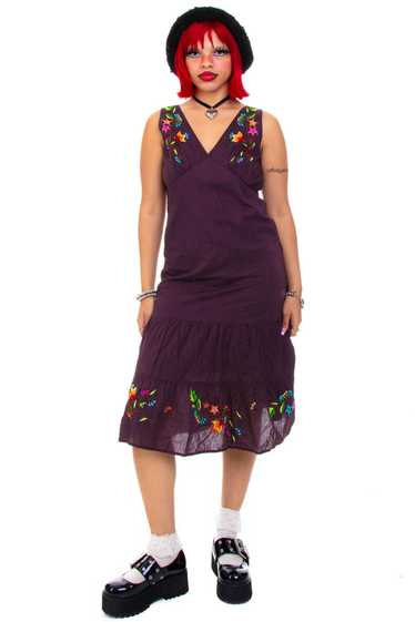 Vintage Y2K Floral Embroidered Tank Dress - M/L