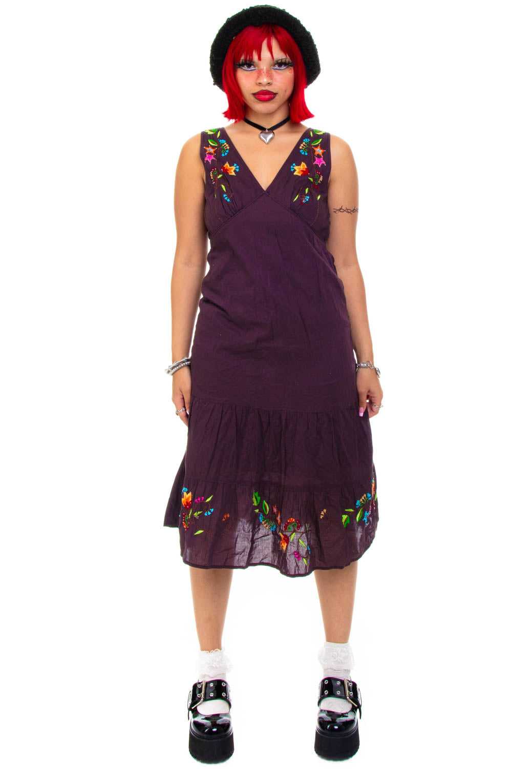 Vintage Y2K Floral Embroidered Tank Dress - M/L - image 2